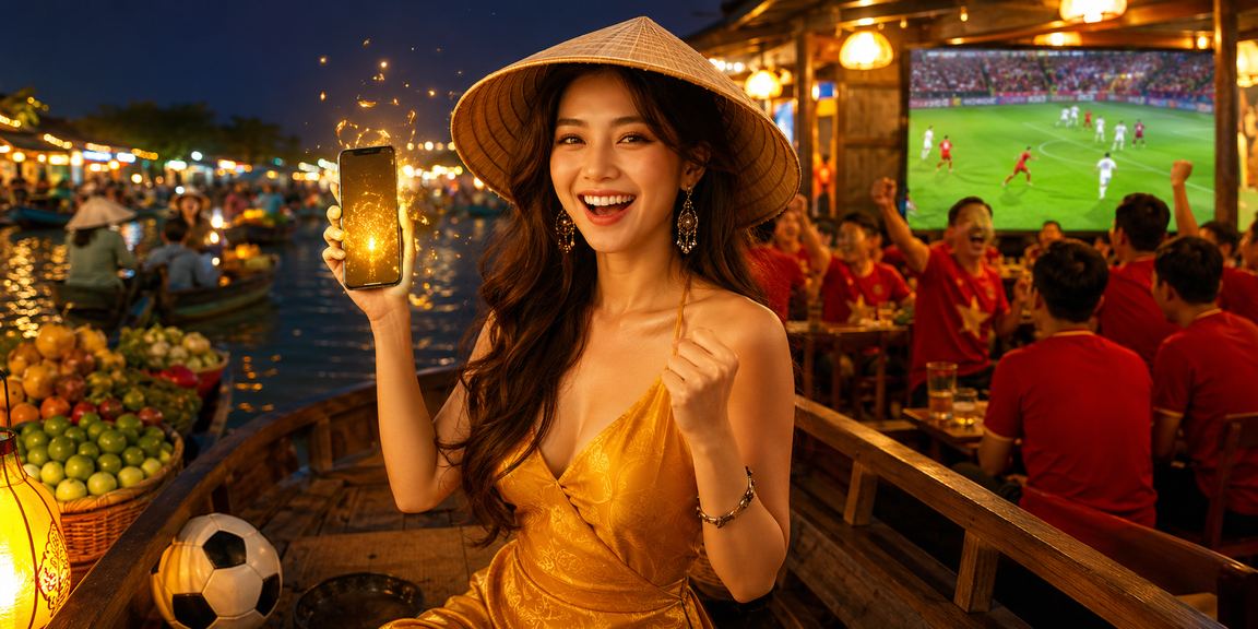 Người dùng tại Cần Thơ xem kèo bóng đá trên điện thoại vào buổi tối tại chợ đêm