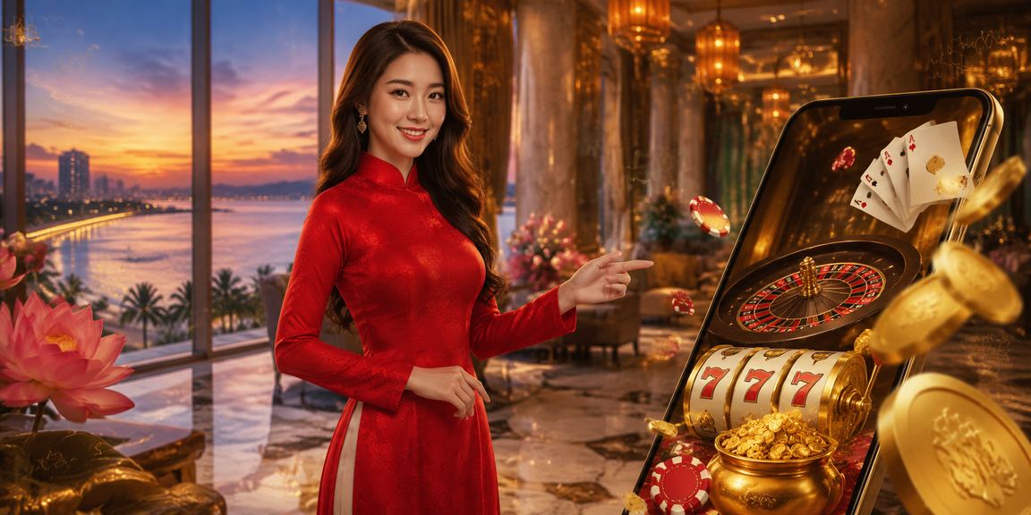 Người phụ nữ mặc áo dài tại Đà Nẵng sử dụng điện thoại truy cập casino trực tuyến